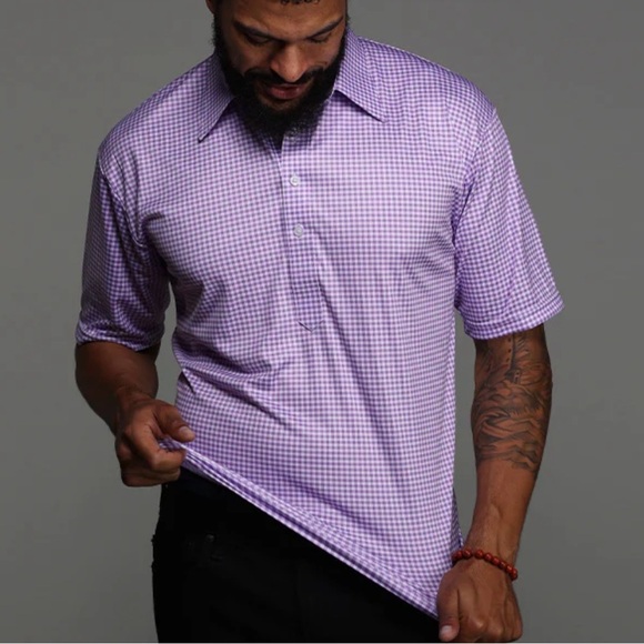NWT Collars & Co. Lavender Gingham English Spread Collar Dress Shirt Polo Large - Picture 3 of 9